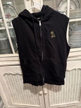 OVO Drake Sleeveless Black Full Zip Hoodie Owl Embroidered Size Medium